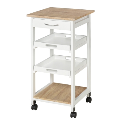 HOMCOM Kitchen Island Rolling Trolley Utility Serving Cart with Drawer and wheels, for Living Room and Dining Room, White