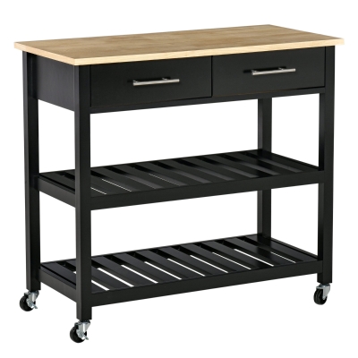 HOMCOM Modern Rolling Kitchen Island on Wheels Trolley Utility Cart Serving Buffet with Shelves for Dining Room
