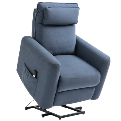 HOMCOM Sta-stoel met opsta-hulp tv-stoel ligfunctie linnen touch blauw