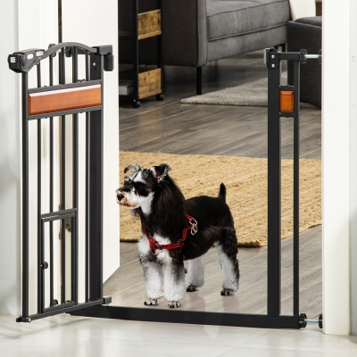 PawHut Barrera de Seguridad de Perros Extensible para Puertas y Escaleras 74-105 cm con 2 Extensiones de 10/15 cm con 2 Puertas y Cierre Automático Acero Altura 76,2 cm Negro