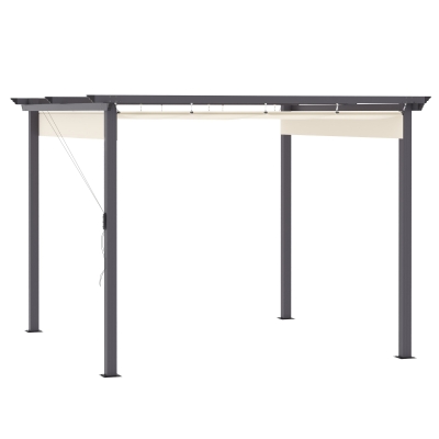 Outsunny Gazebo Pergola da Giardino 2.95x2.95m con Tenda a Scomparsa, in Alluminio e Poliestere, Bianco Crema