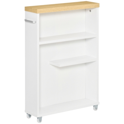 kleankin Carrello Portaoggetti per il Bagno in Legno Bianco Stretto 13cm e con 4 Ruote