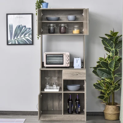 HOMCOM Armario Alacena Buffet Aparador de Cocina Organizador Mueble Auxiliar  para Almacenamiento 3 Puertas 1 Cajón y Encimera Abierta 71x41x178cm