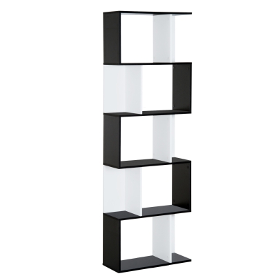 Homcom Libreria da Muro Moderna 5 Ripiani in Legno Bianco e Nero, 60x24x184.5cm