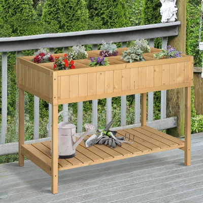 Outsunny Huerto Urbano de Madera 120x60x81 cm Jardinera Elevada para Cultivo de Plantas Flores con Estante Inferior para Jardín Terraza Exterior