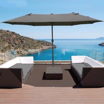 Outsunny Sombrilla Doble Parasol Grande 4,6x2,7m Sombrilla Jardín Patio con Manivela Manual Resistente al Agua y Protección Solar UV para Terraza Playa Piscina Café