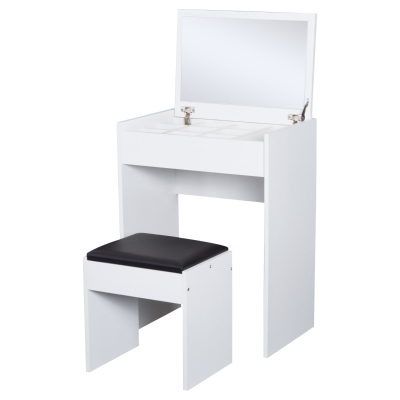Homcom Tavolo da Trucco con Sgabello Vano Contenitore e Specchio Richiudibile Bianco
