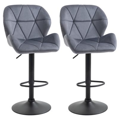 HOMCOM Set 2 Sgabelli da Bar Girevoli con Altezza Regolabile, Rivestimento Velluto e Base Rotonda - Grigio