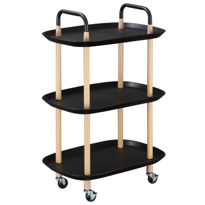 HOMCOM Carrello Portavivande da Cucina in Metallo e Plastica, Carrello Multiuso con 3 Ripiani e 4 Ruote, Nero e Marrone, 57.5x36.5x85cm