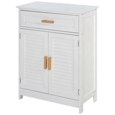 kleankin Mobiletto per Bagno o Camera da Letto in MDF Bianco Impermeabile con Cassetto e Armadietto, 59 x 29 x 80cm