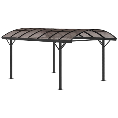 Outsunny 5 x 3(m) Hardtop Pergola Aluminium Gazebo Pavilion Garden Shelter Carport with Polycarbonate Roof, Brown