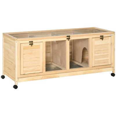 PawHut Kleintierstall, teilbar, mit Rollen, Massivholz, Naturfarbe, 138 x 53 x 61 cm