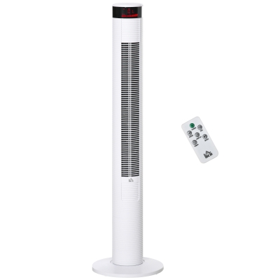 HOMCOM Ventilador de Torre 96 cm 45W con Mando a Distancia 3 Velocidades 4 Modos Oscilación de 70° Pantalla LED Táctil Temporizador 12h Silencioso y Asa de Transporte Negro