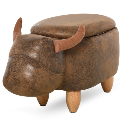 HOMCOM Pouf Contenitore a Forma di Bufalo, Sgabello Poggiapiedi con Struttura in Legno e Seduta Imbottita Marrone