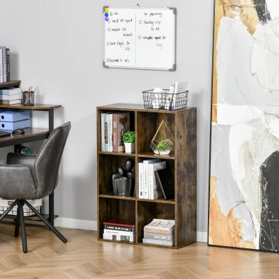 HOMCOM Estantería para Libros Estantes de Madera de 3 Niveles con 6 Compartimentos de Almacenaje para Sala de Estar Dormitorio Oficina 65,5x30x97,5 cm Roble