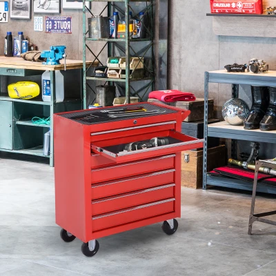 DURHAND Carrinho de Ferramentas com 7 Gavetas Rodas Trava Armário de Armazenamento para Oficina de Garagem e Chapa de Aço 69x33x75 cm Vermelho