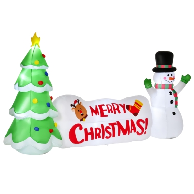 HOMCOM Albero di Natale Gonfiabile da esterno con Pupazzo di Neve e Scritta, Gonfiatore e Luci inclusi - Multicolore