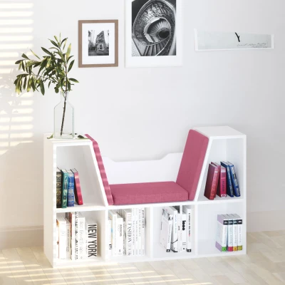 HOMCOM Estantería Librería con Asiento 6 Cubo Librería Original Infantil Zapatero con Cojín Estante con Banco Multiusos 102x30x61cm