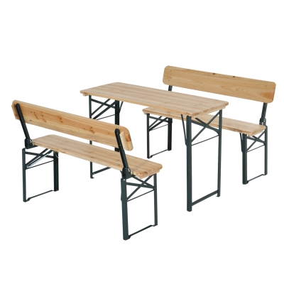 Outsunny Set Birreria da Esterno Tavolo e 2 Panche con Schienale Pieghevoli in Legno di Abete