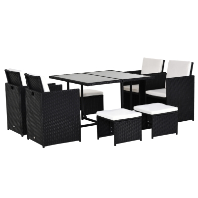 Outsunny 8-Seater Rattan Dining Set, Black/Milk White