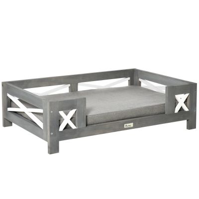 Pawhut Hundebett inklusive Kissen Kiefernholz 80 cm x 55 cm x 23 cm