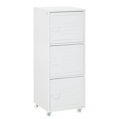 Rolling Storage Cabinet 3-Tier Mobile File Cabinet on Wheels Metal Doors White