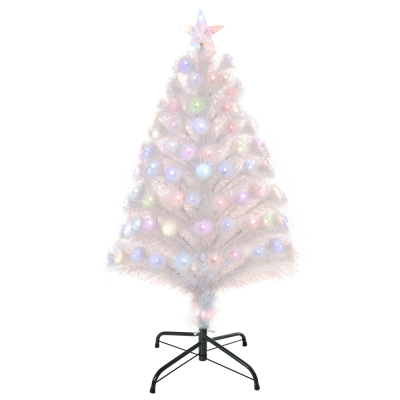 HOMCOM Albero di Natale Artificiale con Luci LED Colorate e Fibre Ottiche 90 Rami Base in Metallo Pieghevole 90cm - Bianco