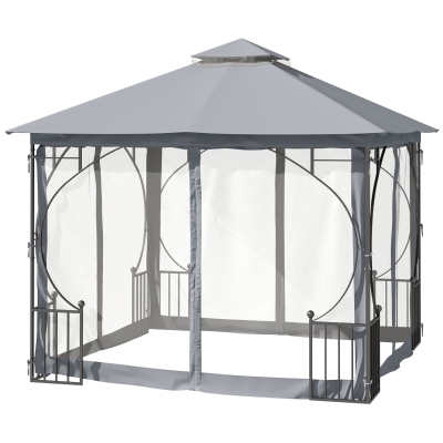 Outsunny 3 x 3 M Gazebo Outdoor Patio Party Tent Shelter Garden Canopy Double Tier Sun Shade Metal Frame Light Grey