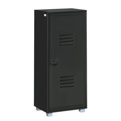 Modern 2-Tier Cabinet Storage Organizer with Louvered Metal Door Black