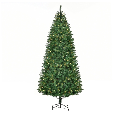HOMCM Albero di Natale Artificiale Luminoso con 450 Luci LED Bianche e 1146 Rami, Base in Metallo Pieghevole - Verde