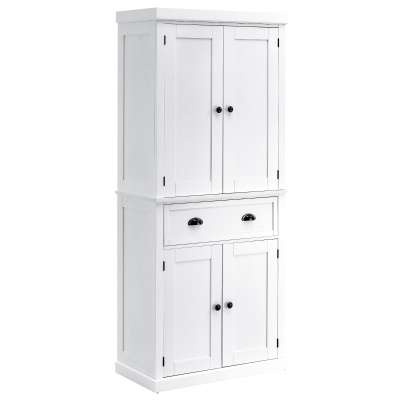 HOMCOM MDF Colonial Freestanding Kitchen Pantry Cabinet, 76 W x 40.5D x 184Hcm-White
