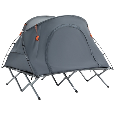 Outsunny Zelt für zwei Personen mit Feldbett und Matratze, faltbar, Grau, 200 x 146 x 159 cm