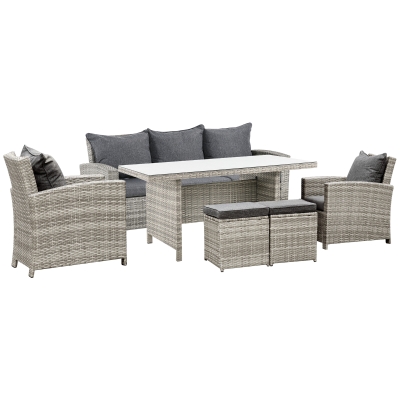 Outsunny 7-Seater Rattan Dining Set W/Cushions, Aluminium Frame-Grey