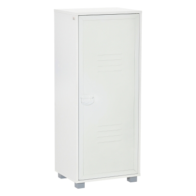 Modern 2-Tier Cabinet Storage Organizer with Louvered Metal Door White