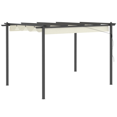 Outsunny 4 x 3(m) Aluminum Pergola Garden Gazebo w/ Retractable Canopy , Cream White