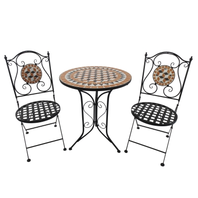 Outsunny 3 Pcs Mosaic Bistro Table Chairs Set-Black/Orange/White