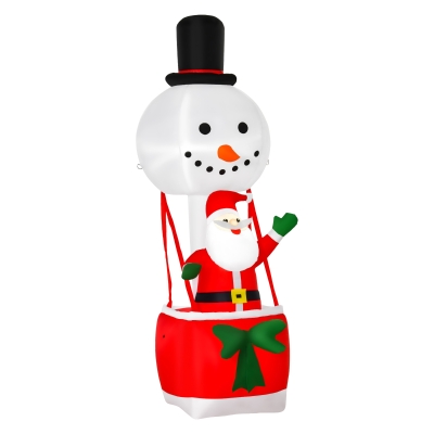 HOMCOM Babbo Natale Gonfiabile su Mongolfiera con Luci LED Integrate, Decorazione Natalizia da Esterno, 80x85x250cm - Multicolore