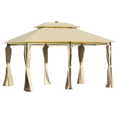 Outsunny Gazebo Canopy 4 x 3(m) Outdoor Garden Pavilion w/ LED Solar Light Double Canopy