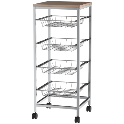 Homcom Carrello da Cucina con Cesti Estraibili in Acciaio e Ruote, 36.5x36.5x89cm