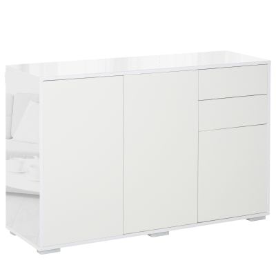 HOMCOM Push-Open Cabinet with 2 Drawer 2 Door Cabinet for Home Office Highlight, 117W x 36D x 74Hcm-White
