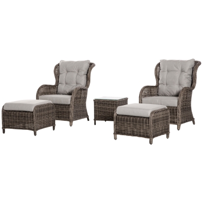 Outsunny Deluxe 2-Seater Garden Rattan Furniture Sofa Chair & Stool Table Set Assembly - Brown