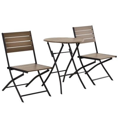 Outsunny Steel Frame Slatted Outdoor Garden Bistro Set Black/Brown