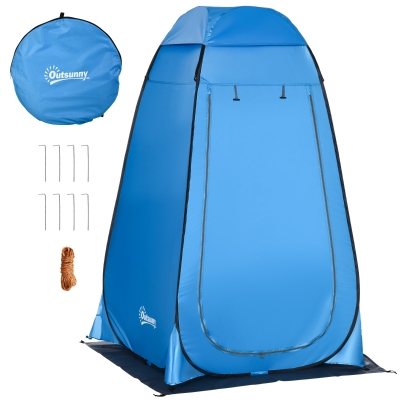 Outsunny Camping Shower Tent Pop Up Toilet Privacy for Outdoor Changing Dressing Bathing Storage Room Tents, Portable Carrying Bag for Fishing, Hiking, Blue