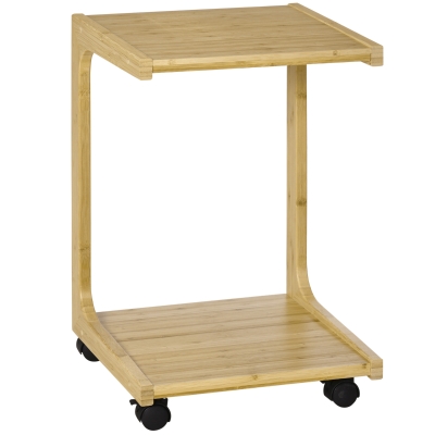 HOMCOM C-Shaped Side Table, Mobile End Table, Under Sofa Table with Wheels, Bamboo Frame for Living Room, Bedroom