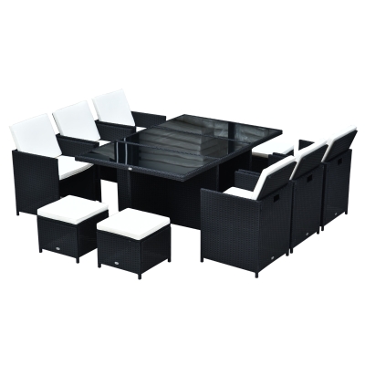 Outsunny Polyrattan Sitzgruppe Essgruppe 11tlg. mit Kissen Gartenmöbel Alu Schwarz