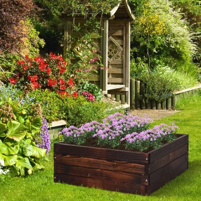 Outsunny verhoogd bed plantenbak groentebed kruidenbed massief hout donkerbruin