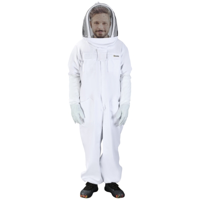 Outsunny Imkeranzug aus Baumwolle mit Ziegenlederhandschuhen, Weiß, XXXL