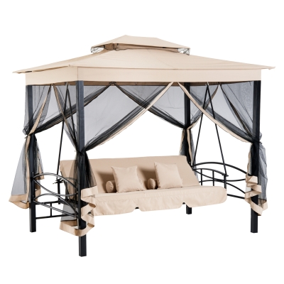 Outsunny® Hollywoodschaukel 3-Sitzer mit Seitenwänden Gartenschaukel Schaukel Beige