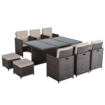 Outsunny 11 Pieces Rattan Dining Set, Aluminium-Brown
