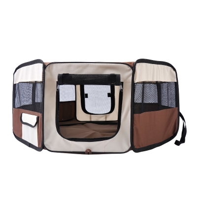HOMCOM Fabric Dog Pens Pet Puppy PlayPen Dog Crate (37cmx37cmx95cm)-Brown/Cream